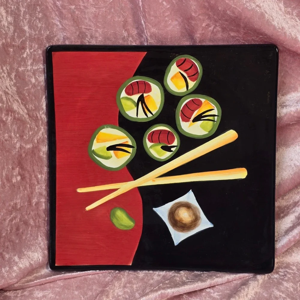 Mary Naylor Designs Handpainted Sushi Plate 2003 Square Ceramic Platter 10in